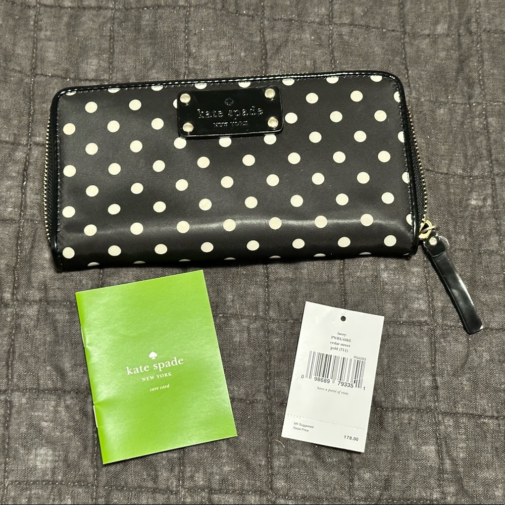 kate spade Black with White Polka Dot Zip-Around Wallet